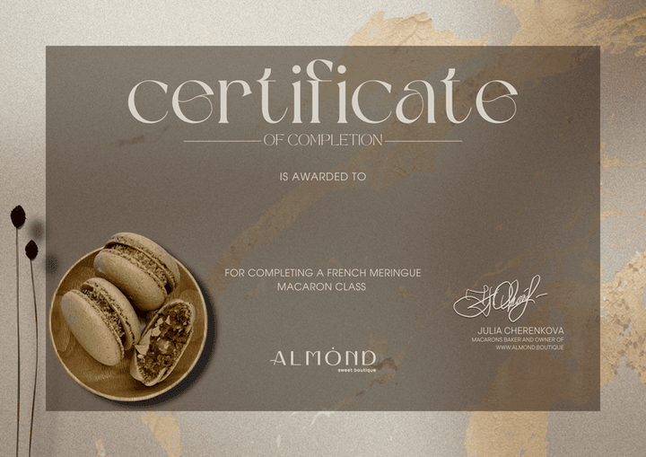 Digital certificate after completing the macarons class